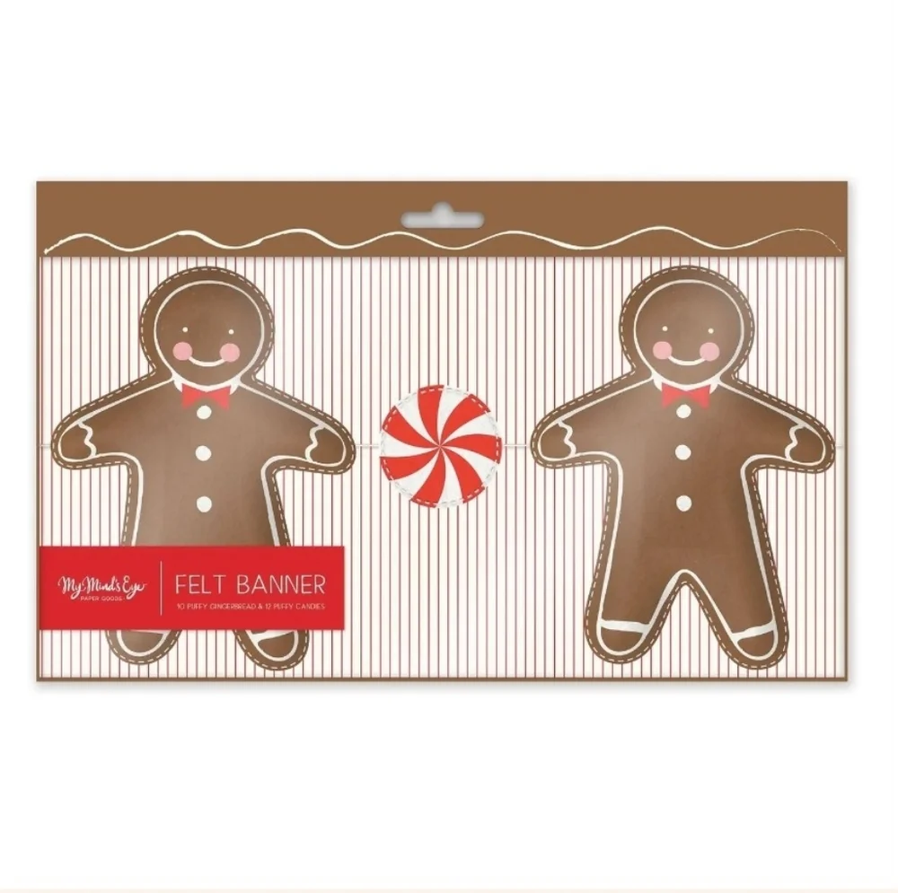 Felt Gingerbread Garland Banner Boy Girl Peppermint Candy Canes Christmas Decor